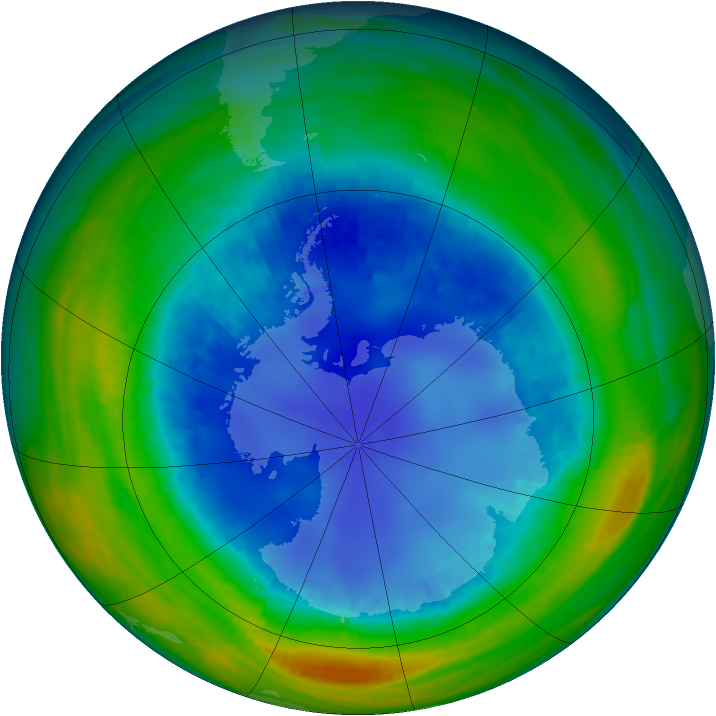 Antarctic ozone map for 18 August 1992